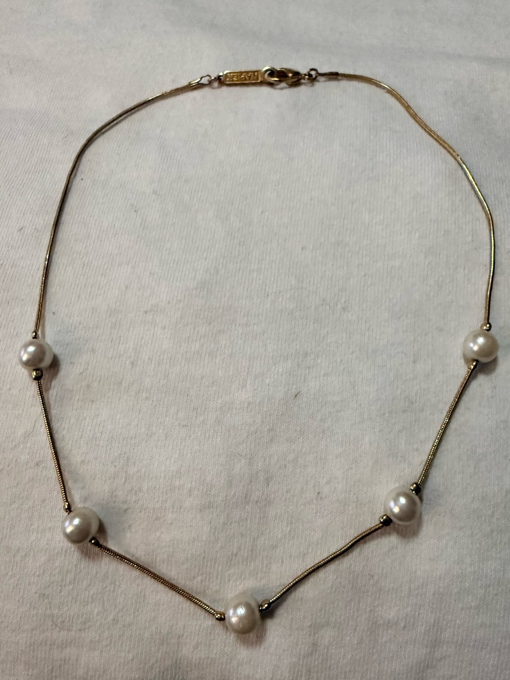 Vintage Signed NAPIER Gold Pearl Station Choker 16"